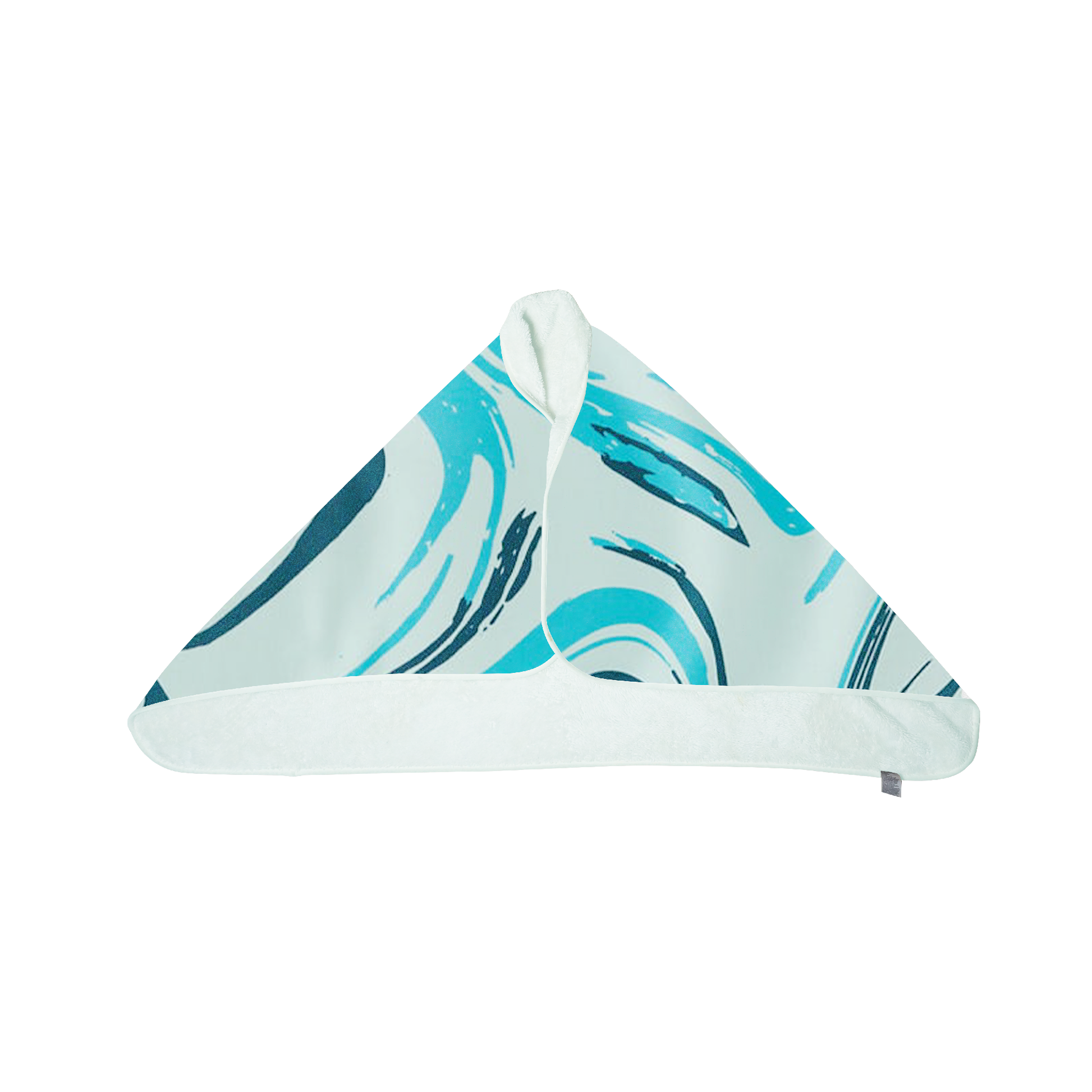 A soft and cozy cape blanket featuring an elegant blue ocean swirl print with plush white fleece lining. Perfect for warmth and style at home or outdoors