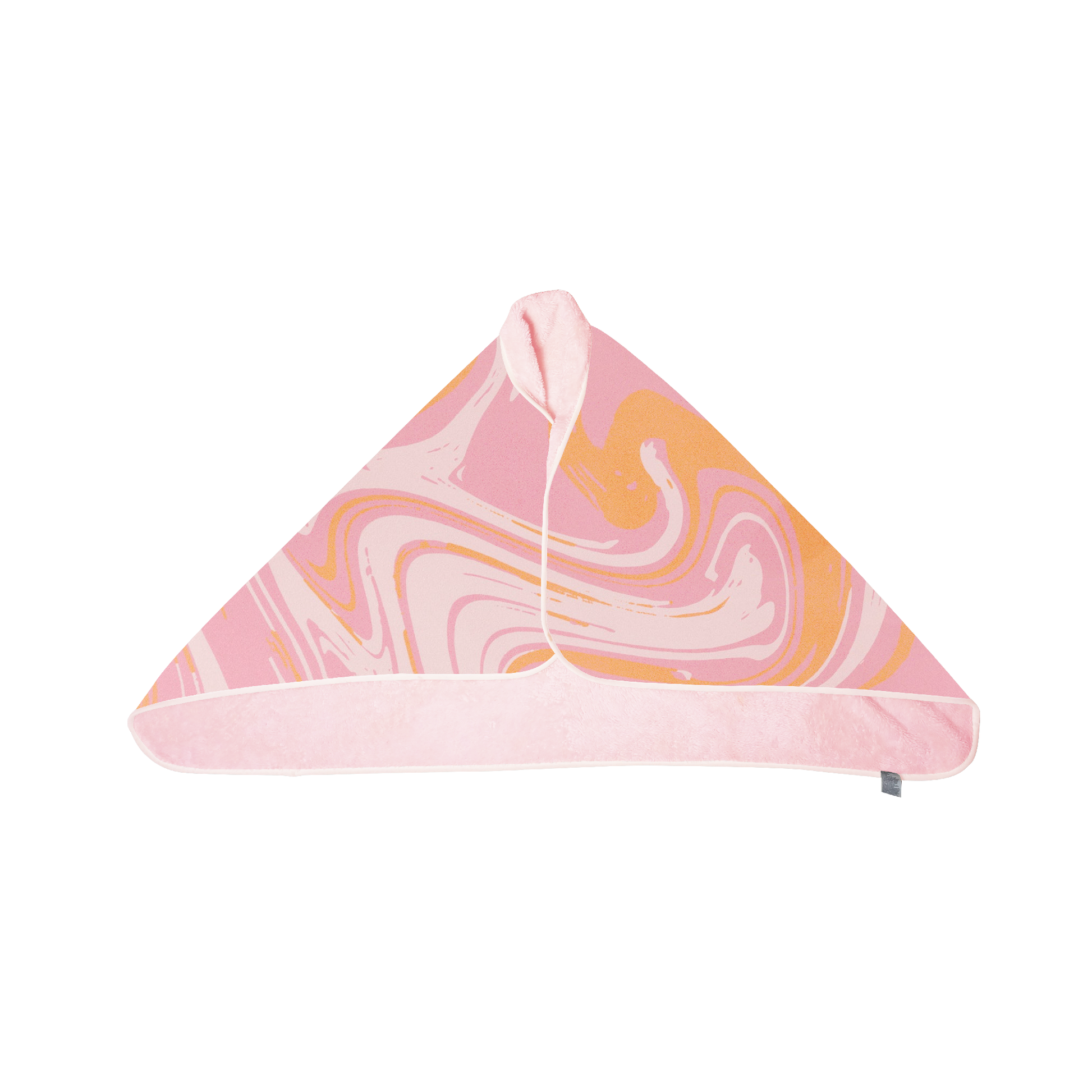 A soft and luxurious wearable cape blanket with a vibrant pink swirls print, blending soft pink, peach, and orange tones. Made from plush fleece with a cozy interior lining, perfect for staying warm in style.