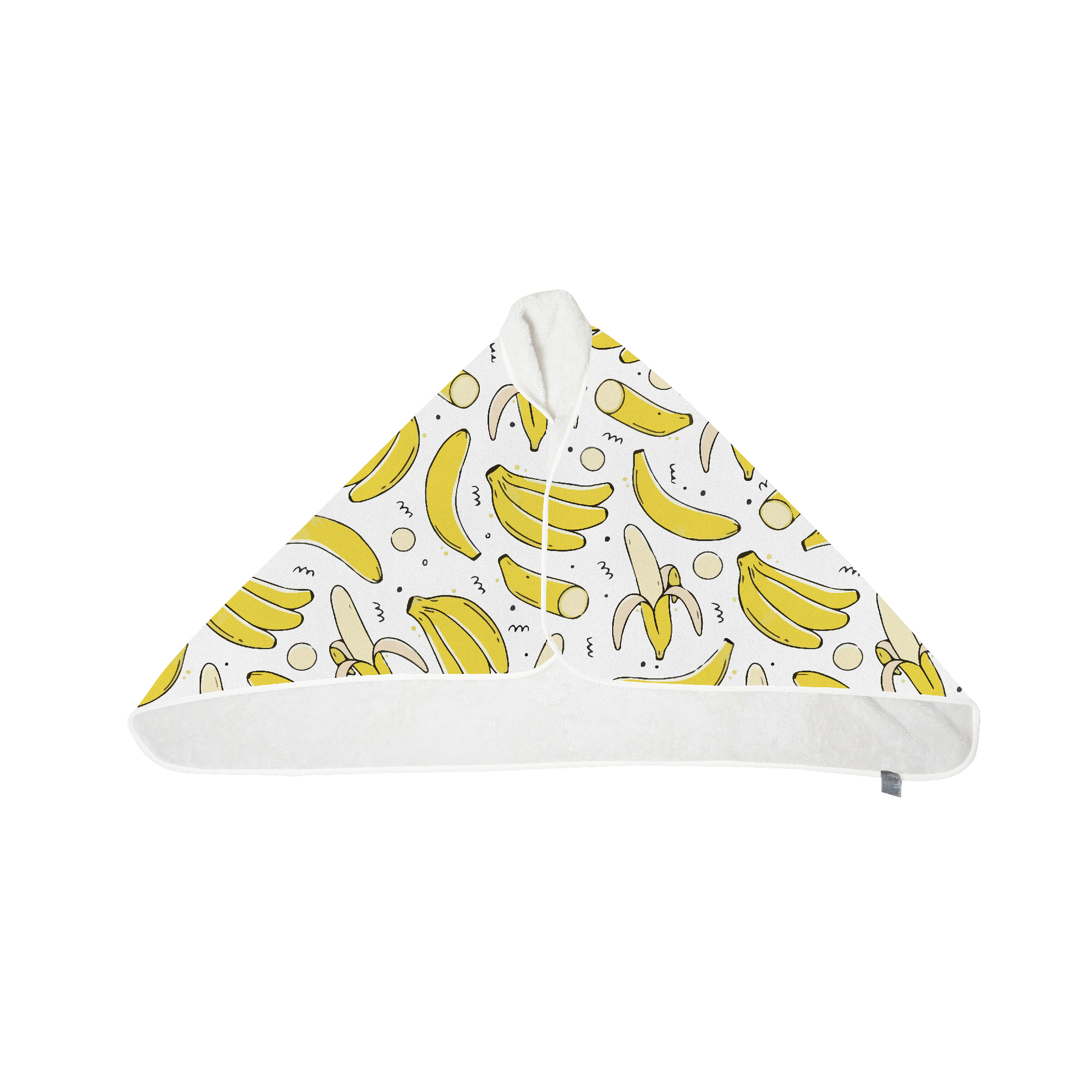Banana print cape blanket featuring a fun, playful banana pattern on a soft fleece fabric. Cozy and lightweight wearable throw with a buttoned front, perfect for lounging and staying warm.